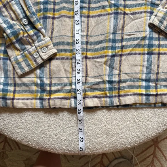 Patagonia Yellow Blue Tan Plaid Flannel Shirt - Picture 8 of 10